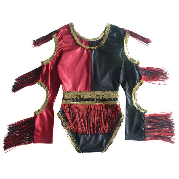 Custom fringe sequins dance leotard majorette outfits gold & black robe de majorette uniform - Image 2