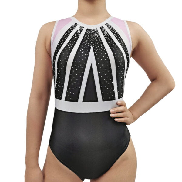 Stripe gymnastics clothes rhinestone high cut rhythmic gymnastics leotard - Image 2