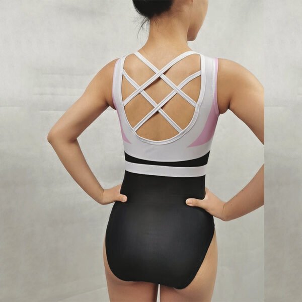 Stripe gymnastics clothes rhinestone high cut rhythmic gymnastics leotard - Image 3