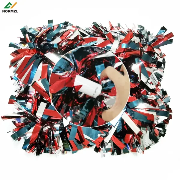 Metallic solid color cheer poms built-in handle custom holographic plastics mix metallic cheerleading pom poms