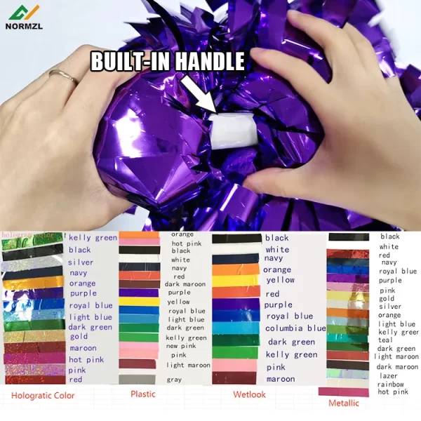 Metallic solid color cheer poms built-in handle custom holographic plastics mix metallic cheerleading pom poms - Image 6