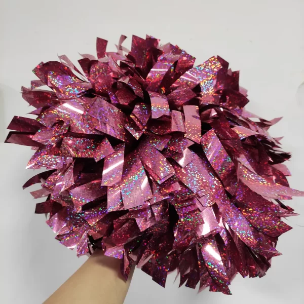 6 inch shiny pink hologratic color cheer pom poms team practice wholesale custom cheerleading metallic Accessories cheerleaders