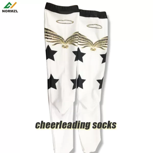 Wholesale cheerleader uniform sublimation high knee sport socks custom rhinestone dance cheer socks cheerleading socks - Image 2