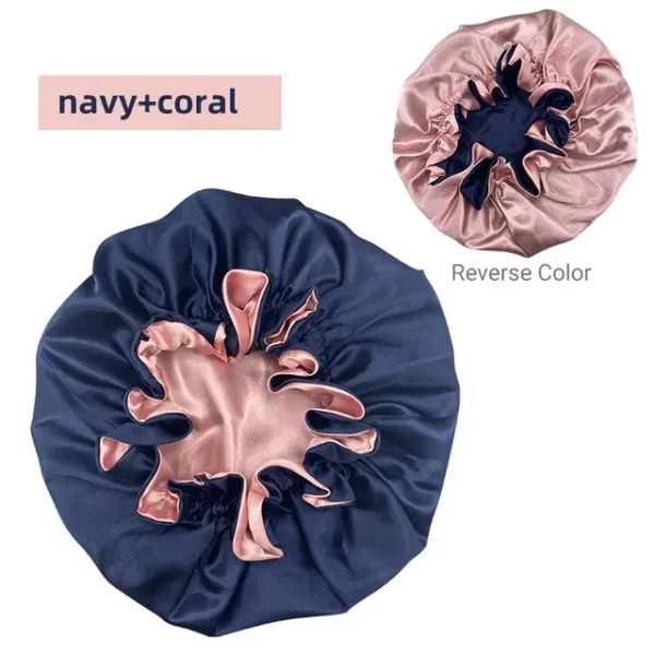 High Quality Elastic Band Polyester Big Size hair bonnet satin custom logo designer women wholesale shower waterproof bonnets - Image 4